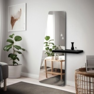 Oglindă modernă de podea, neregulată, cu raft - MATEO SHELF