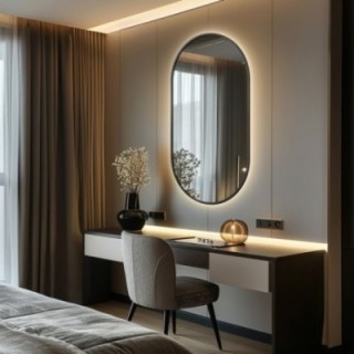 Oglindă ovală cu ramă neagră din MDF SLIM cu iluminare - OLI LED - culoarea ramei la alegere