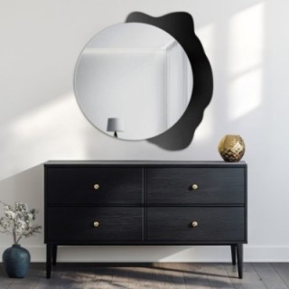 Oglindă decorativă rotundă pe pată neagră - PLAMKO