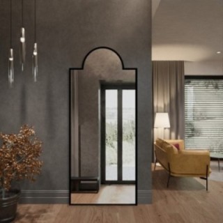 Oglindă decorativă semiovală cu ramă neagră din MDF - ROSANO