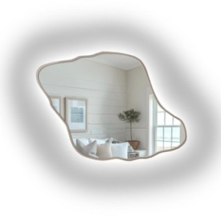 Oglindă cu formă organică, în ramă din MDF de culoarea cașmirului, cu iluminare interioară - MARIS DUNE LED ÎN RAMĂ