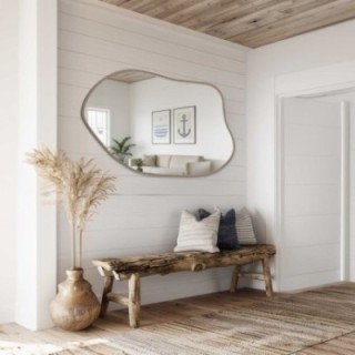 Oglindă cu formă organică, în ramă din MDF de culoarea cașmirului - MARIS FOAM ÎN RAMĂ