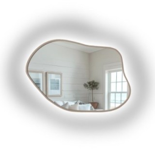 Oglindă cu formă organică, în ramă din MDF de culoarea cașmirului, cu iluminare interioară - MARIS FOAM LED ÎN RAMĂ