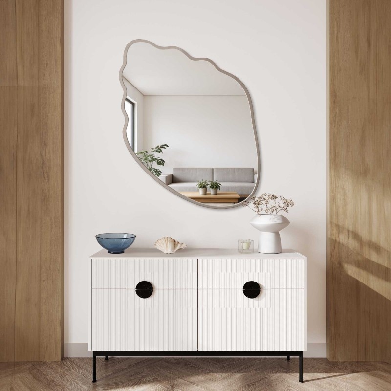 Oglindă cu formă organică, în ramă din MDF de culoarea cașmirului - MARIS SHELL ÎN RAMĂ