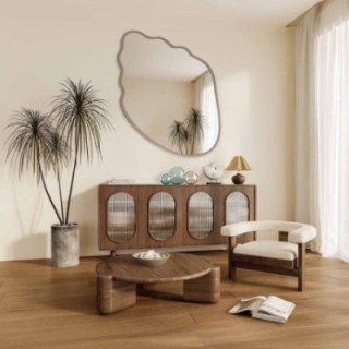 Oglindă cu formă organică, în ramă din MDF de culoarea cașmirului - MARIS SHELL ÎN RAMĂ