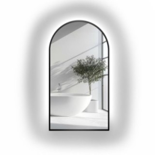 Oglindă semiovală în cadru MDF negru cu iluminare - BERDO LED