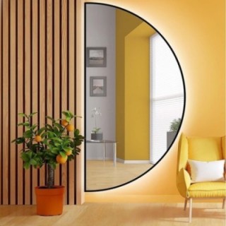 Oglindă semicirculară în ramă neagră cu MDF SLIM iluminare - HILDA LED