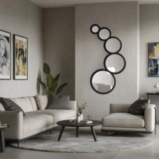 Oglindă decorativă cu 5 cercuri, în ramă MDF - DYZMA - culoarea ramei la alegere