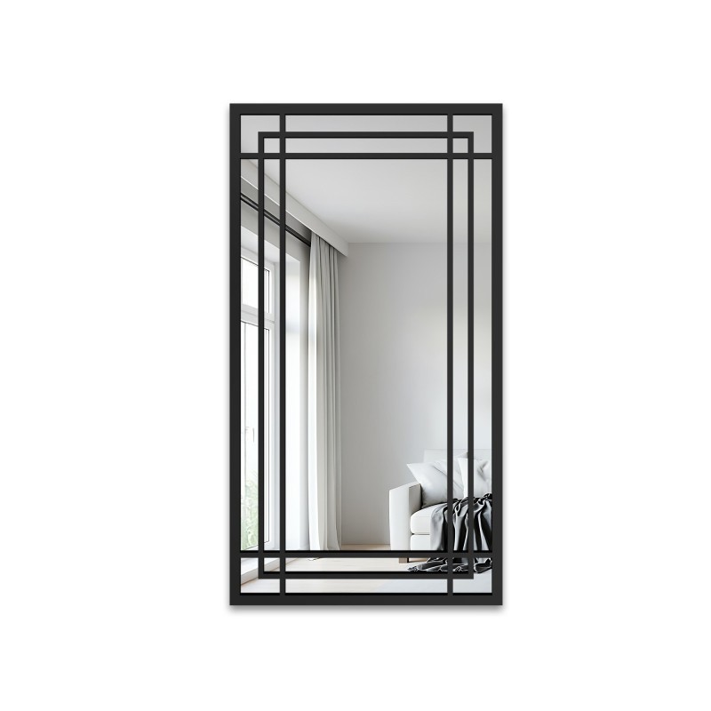 Oglindă tip fereastră în stil loft, cu ramă neagră din MDF - BERNARD