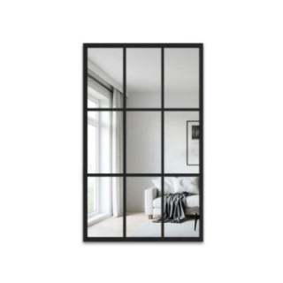 Oglindă în stil loft cu șipci, cu ramă neagră din MDF - HANA