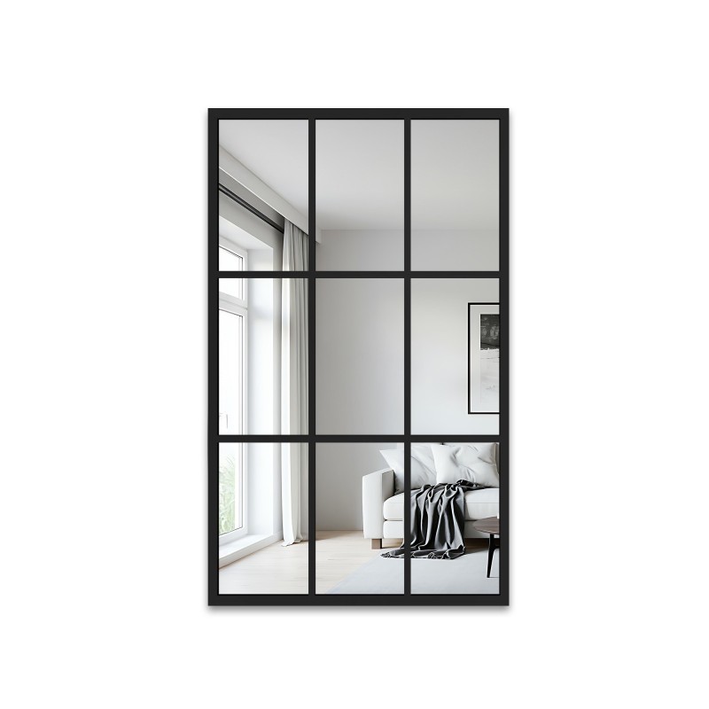 Oglindă tip fereastră în stil loft, cu ramă neagră din MDF - HANA