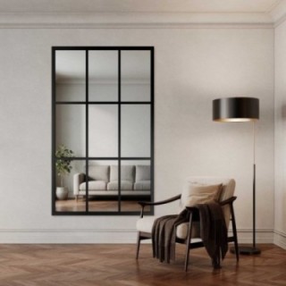 Oglindă în stil loft cu șipci, cu ramă neagră din MDF - HANA