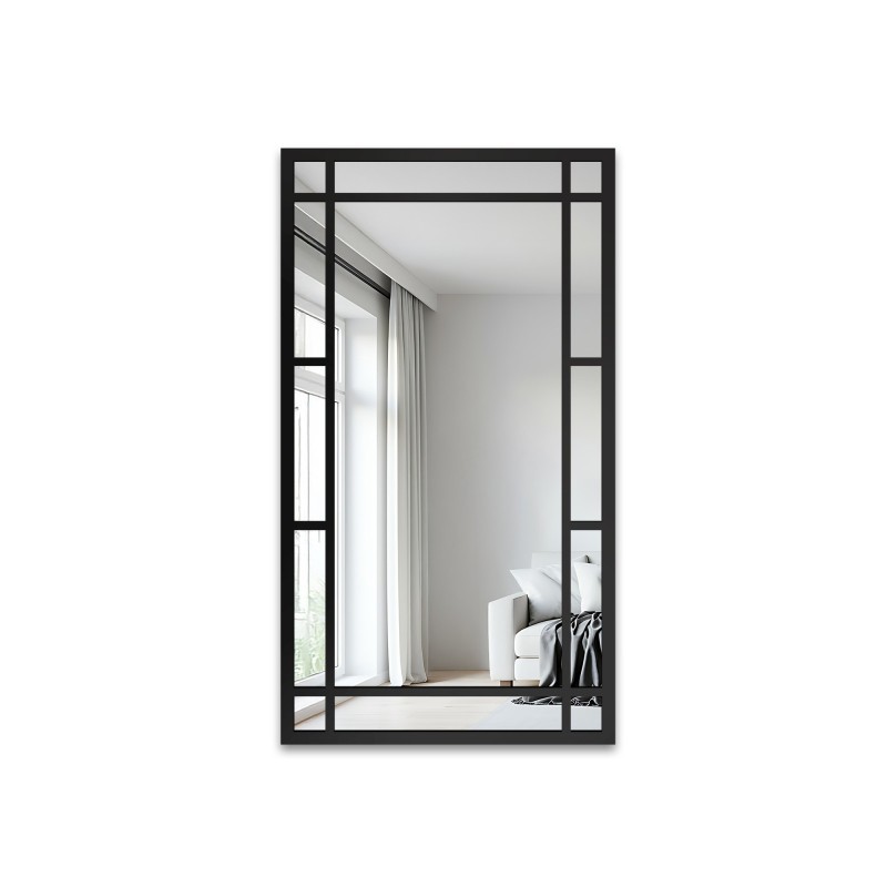 Oglindă tip fereastră în stil loft, cu ramă neagră din MDF - SET