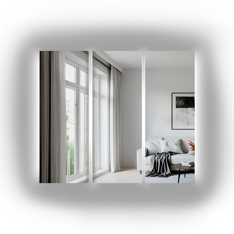 Oglindă mare de perete cu LED-uri, din 3 părți, realizată la comandă – TREGIS LED