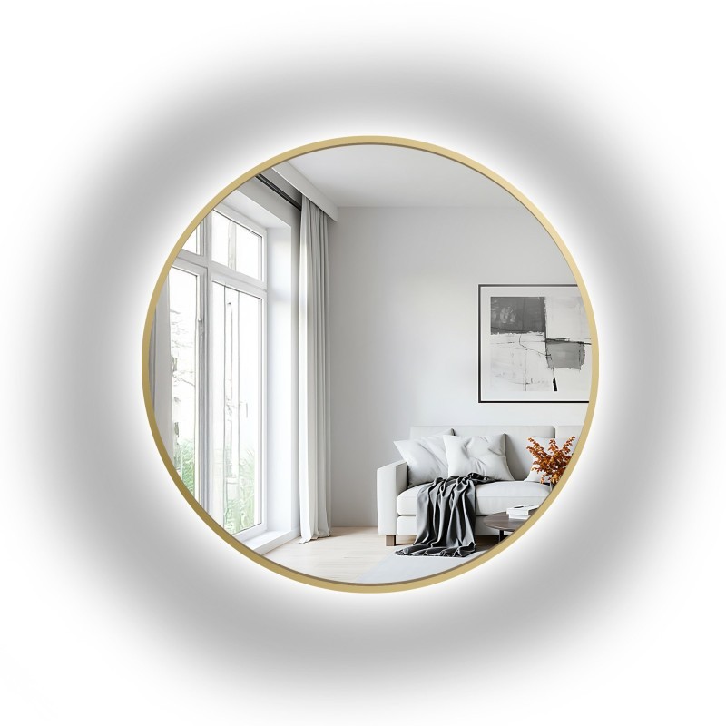 Oglindă rotundă cu ramă aurie din MDF SLIM și iluminare - OTYLIA LED - culoarea ramei la alegere