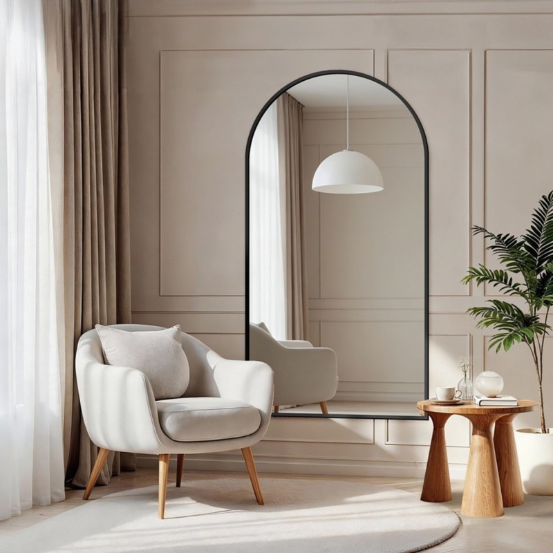 Oglindă semiovală cu ramă neagră din MDF SLIM - DOMI - culoarea ramei la alegere