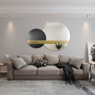 Set de oglinzi decorative panou auriu și lacobel negru - GOLD MOON
