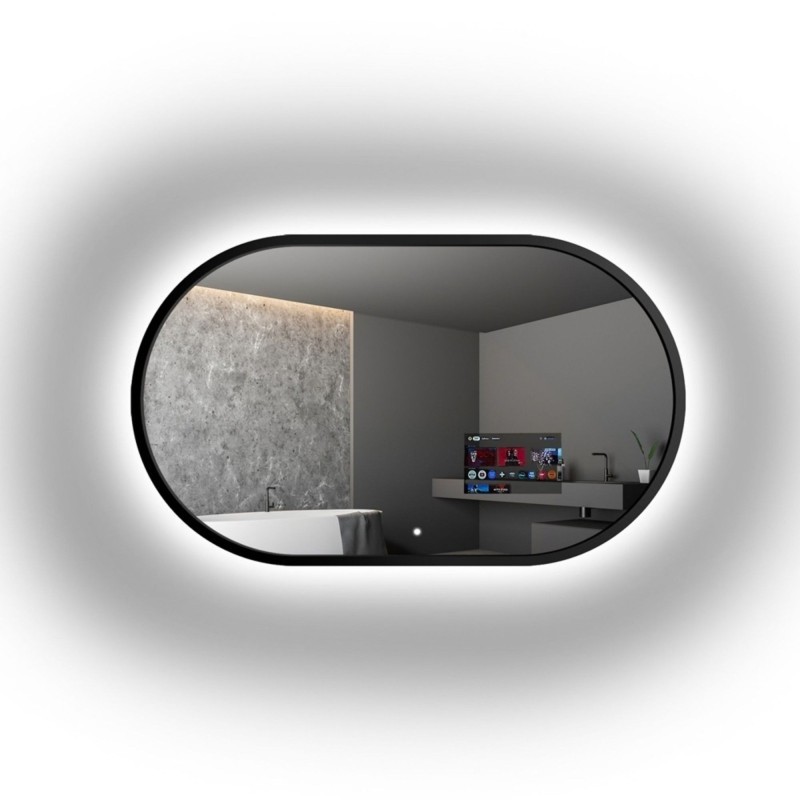 Oglindă inteligentă pentru baie cu ramă neagră din MDF și iluminare din spate - OSKAR SMART LED - culoarea ramei la alegere