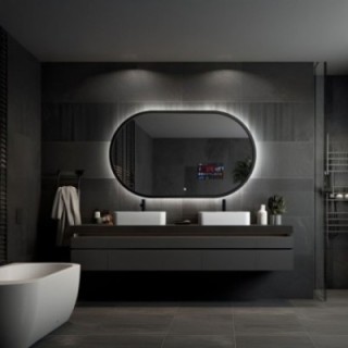 Oglindă inteligentă pentru baie cu ramă neagră din MDF și iluminare din spate - OSKAR SMART LED - culoarea ramei la alegere