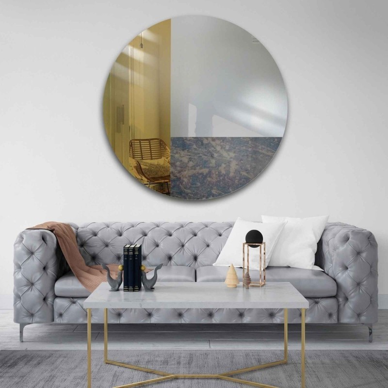 Oglindă decorativă rotundă cu panou colorat - maro și antichizat - TOMI