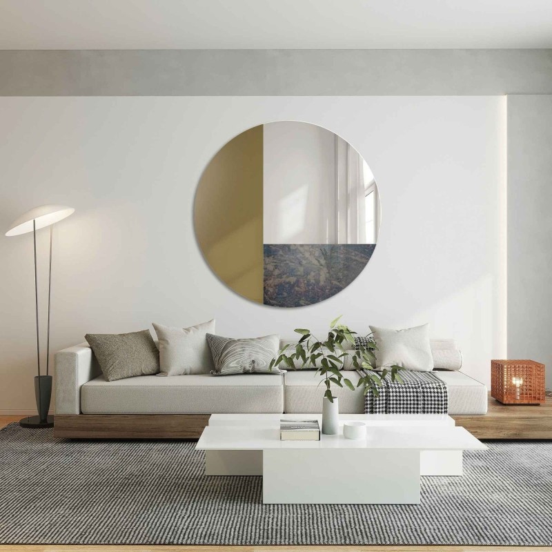 Oglindă decorativă rotundă cu panou colorat - maro și antichizat - TOMI
