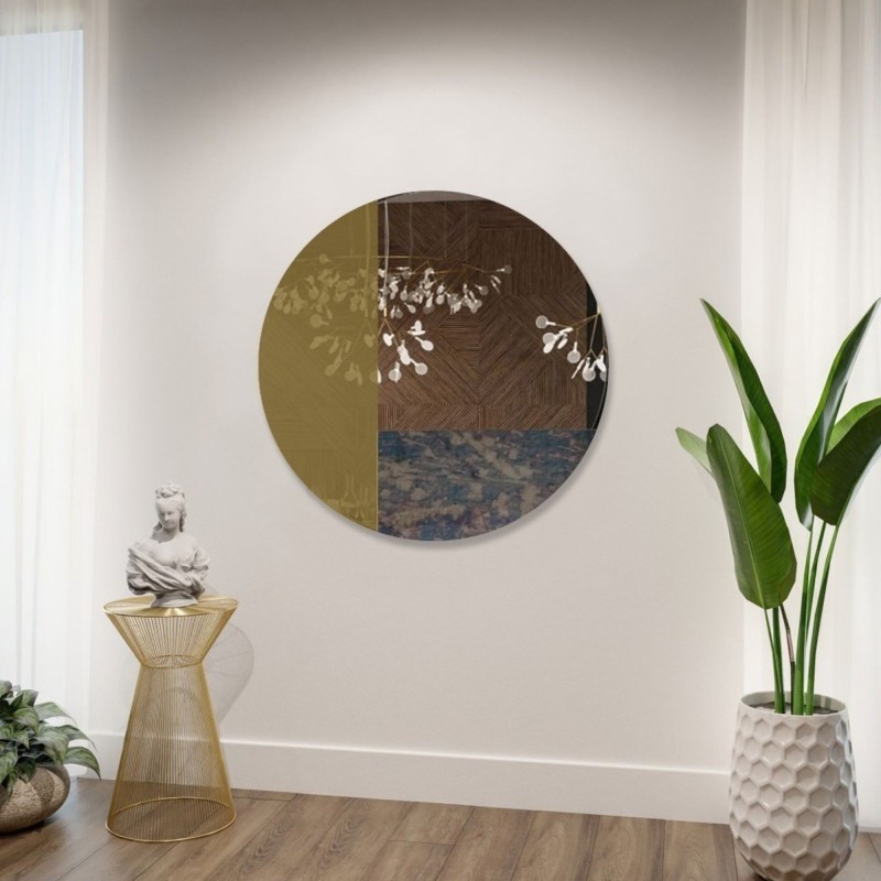 Oglindă decorativă rotundă cu panou colorat - maro și antichizat - TOMI