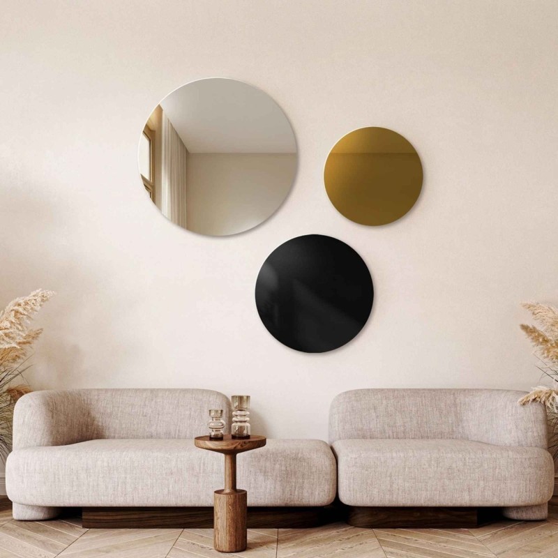 Set de trei cercuri decorative lacobel negru și panou auriu - GOLDI