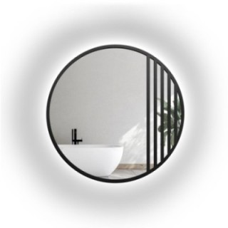 Oglindă rotundă tip fereastră în stil loft, cu ramă din MDF negru mat și iluminare - LOTIS LED - culoarea ramei la alegere
