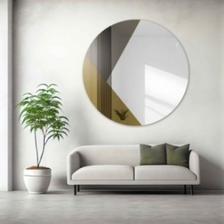 Oglindă decorativă rotundă cu panou colorat auriu și bronz - RONI