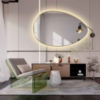 Oglindă organică în ramă aurie din MDF SLIM cu iluminare - ZOE LED - culoarea ramei la alegere