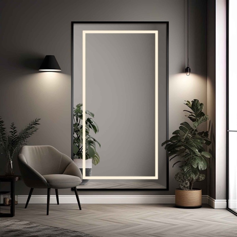 Oglindă în ramă neagră cu iluminare - 1503 LED I - culoarea ramei la alegere