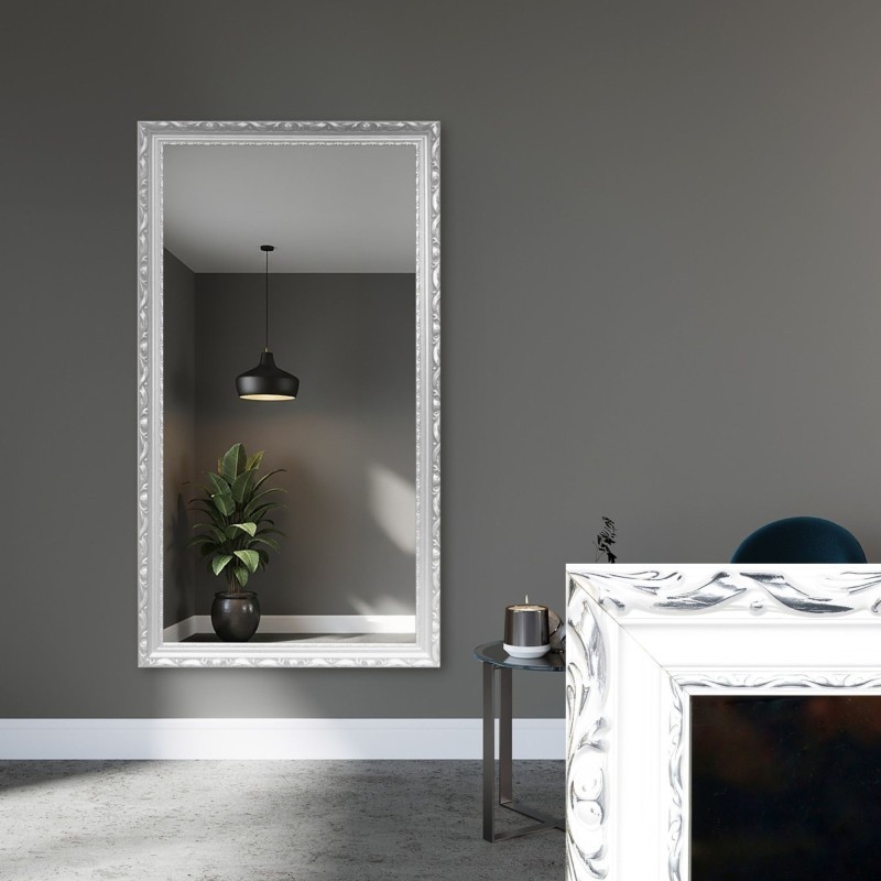 Oglindă în ramă de lemn ornamentală albă - 5004001