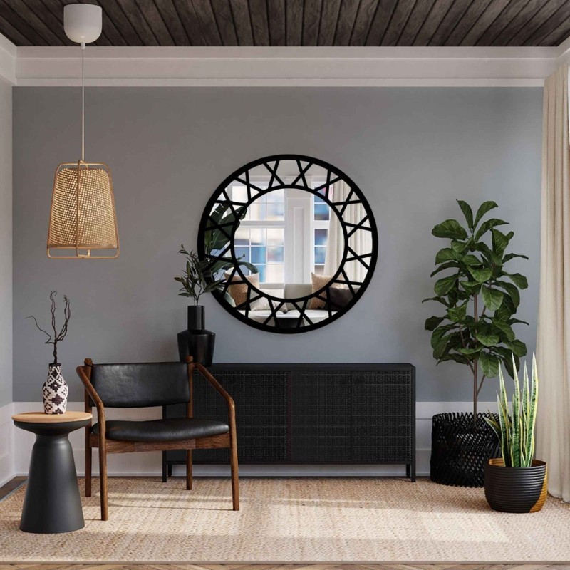 Oglindă decorativă rotundă tip fereastră, în stil loft - ELENA