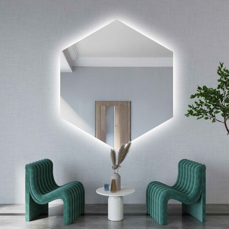 Oglindă de formă geometrică cu iluminare – HEXA LED