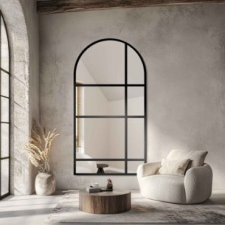 Oglindă semiovală tip fereastră, cu ramă din MDF în stil loft - JORDAN - culoarea ramei la alegere