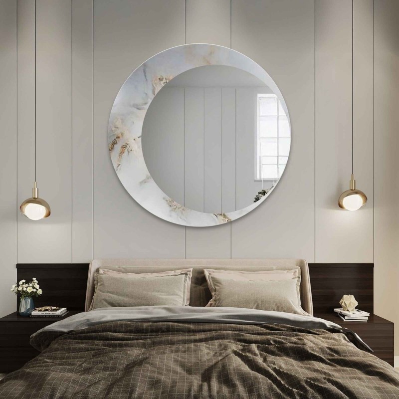 Oglindă rotundă pe marmură alb-auriu – MARBLE MARLUCE