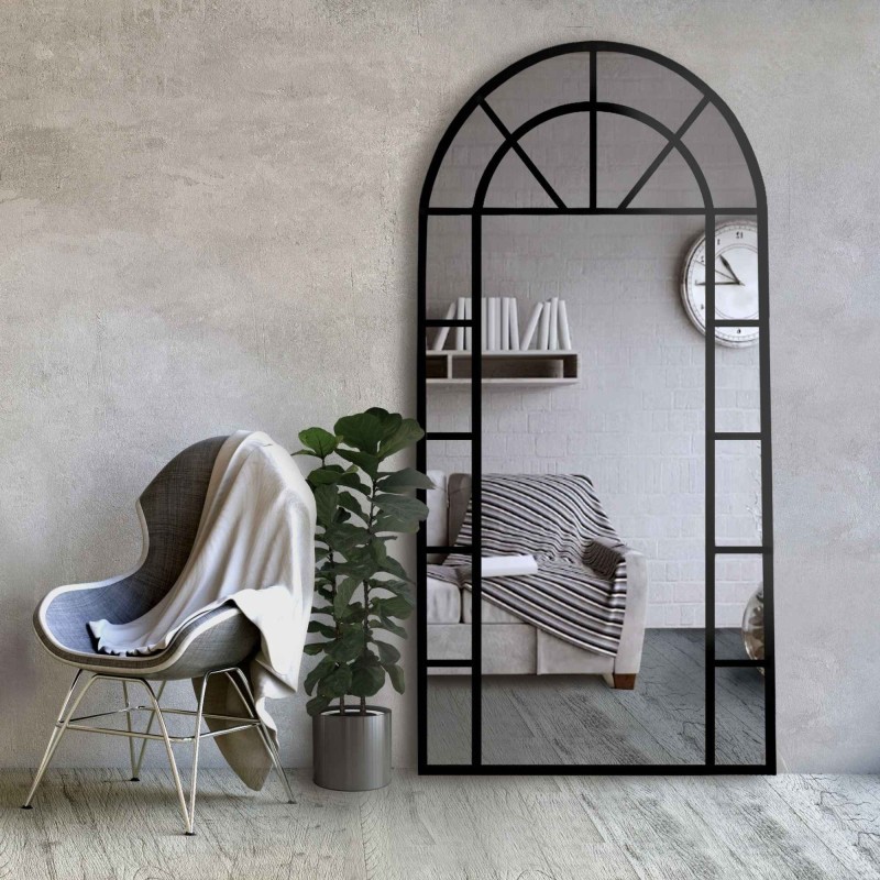 Oglindă semiovală cu șprosuri, cu ramă din MDF în stil loft - FEREASTRĂ II - culoarea ramei la alegere