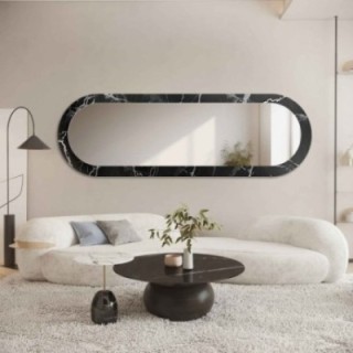 Oglindă ovală pe marmură negru-argintiu – MARBLE OVALIS