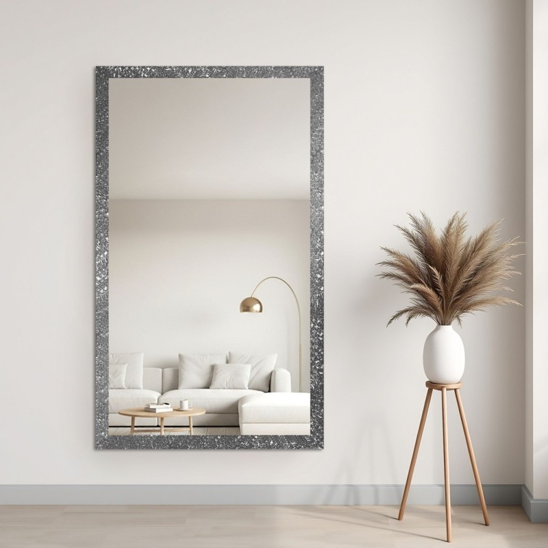 Oglindă Glamour cu ramă argintie, lucioasă - 8002003