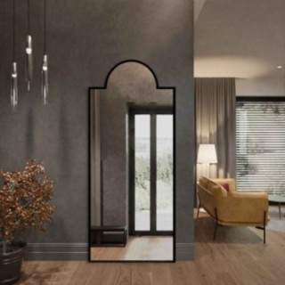 Oglindă decorativă semiovală cu ramă neagră din MDF - ROSANO
