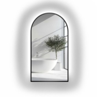Oglindă semiovală în cadru MDF negru cu iluminare - BERDO LED