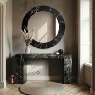 Oglindă rotundă pe marmură negru-argintiu – MARBLE MURASO