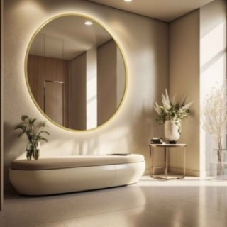 Oglindă rotundă cu ramă aurie din MDF SLIM și iluminare - OTYLIA LED - culoarea ramei la alegere