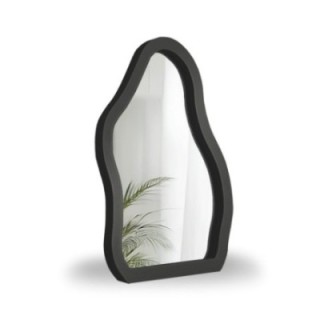 Oglindă cosmetică în ramă din MDF negru - STONE PETITE