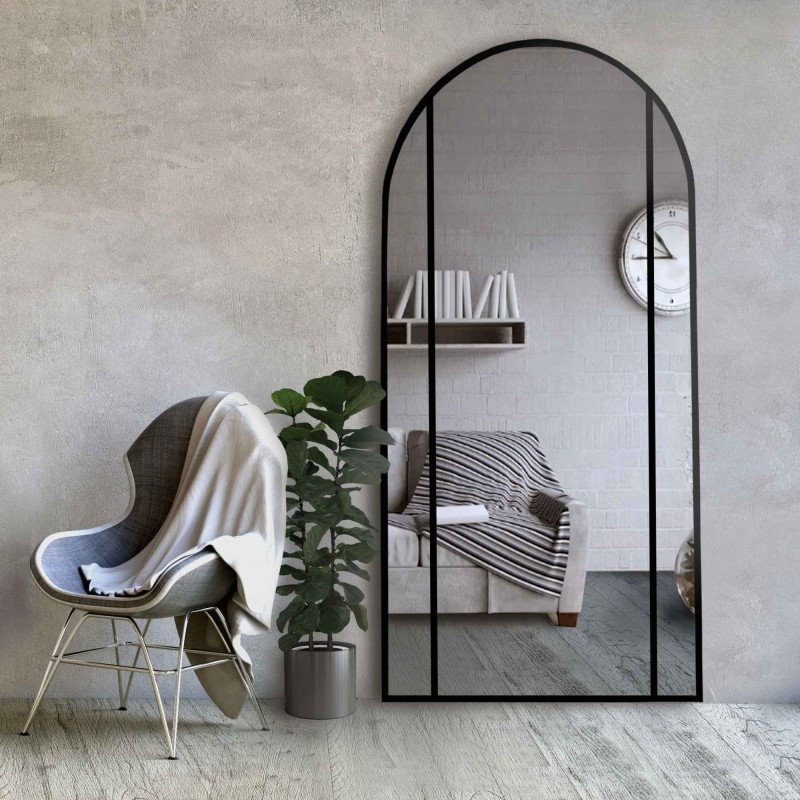 Oglindă semiovală tip fereastră, cu ramă din MDF în stil loft - ARO - culoarea ramei la alegere