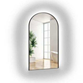 Oglindă semiovală cu ramă neagră din MDF SLIM și iluminare - DOMI LED - culoarea ramei la alegere