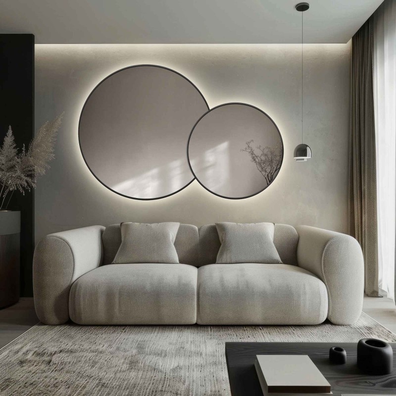 Oglindă rotundă cu ramă subțire din mdf cu iluminare - DOTTI LED