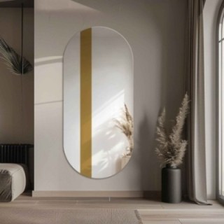 Oglindă ovală cu dungă decorativă aurie lucioasă - EMMA