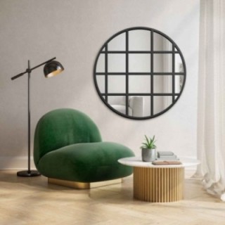 Oglindă decorativă rotundă tip fereastră, în stil loft - ERYK