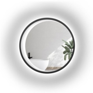 Oglindă rotundă în ramă MDF neagră cu lună sablată LED – MIDNIGHT LED